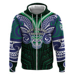 Custom New Zealand Warriors Zip Hoodie Maori Warrior Polynesia Islander Rugby Mascot