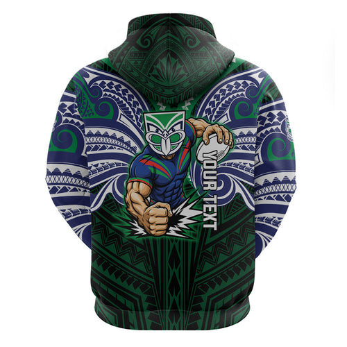 Custom New Zealand Warriors Zip Hoodie Maori Warrior Polynesia Islander Rugby Mascot