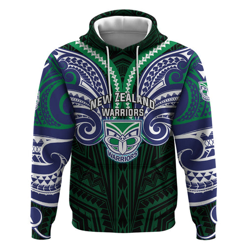 Custom New Zealand Warriors Zip Hoodie Maori Warrior Polynesia Islander Rugby Mascot