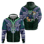 Custom New Zealand Warriors Zip Hoodie Maori Warrior Polynesia Islander Rugby Mascot