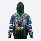 Custom New Zealand Warriors Zip Hoodie Maori Warrior Polynesia Islander Rugby Mascot