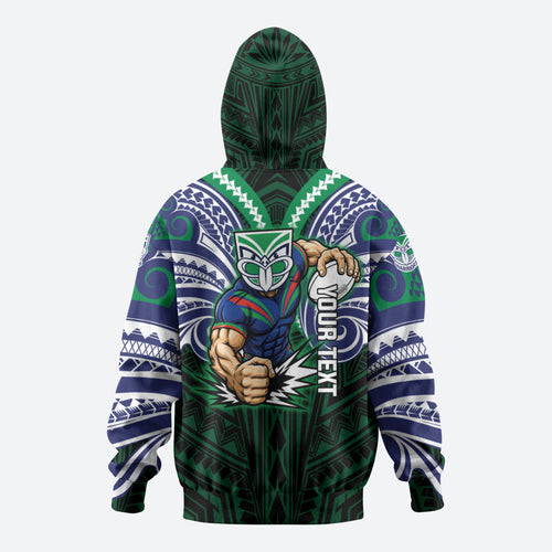 Custom New Zealand Warriors Zip Hoodie Maori Warrior Polynesia Islander Rugby Mascot
