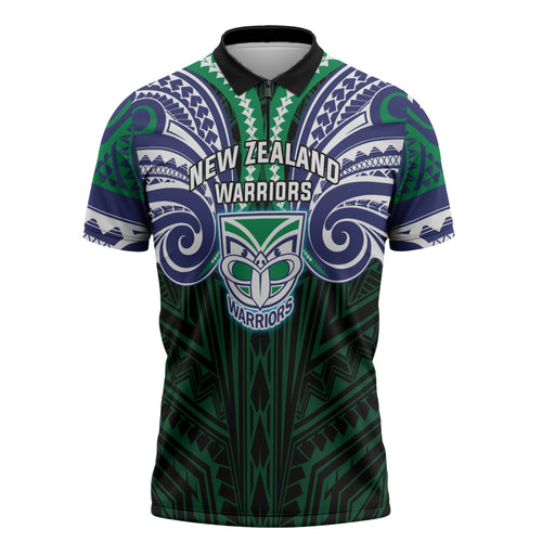 Custom New Zealand Warriors Zipper Polo Shirt Maori Warrior Polynesia Islander Rugby Mascot