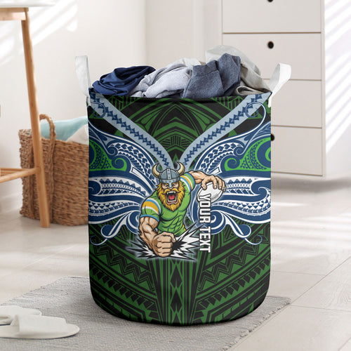 Custom Canberra Raiders Laundry Basket Viking Warrior Polynesia Islander Rugby Mascot