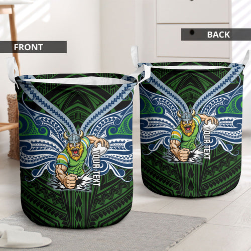 Custom Canberra Raiders Laundry Basket Viking Warrior Polynesia Islander Rugby Mascot