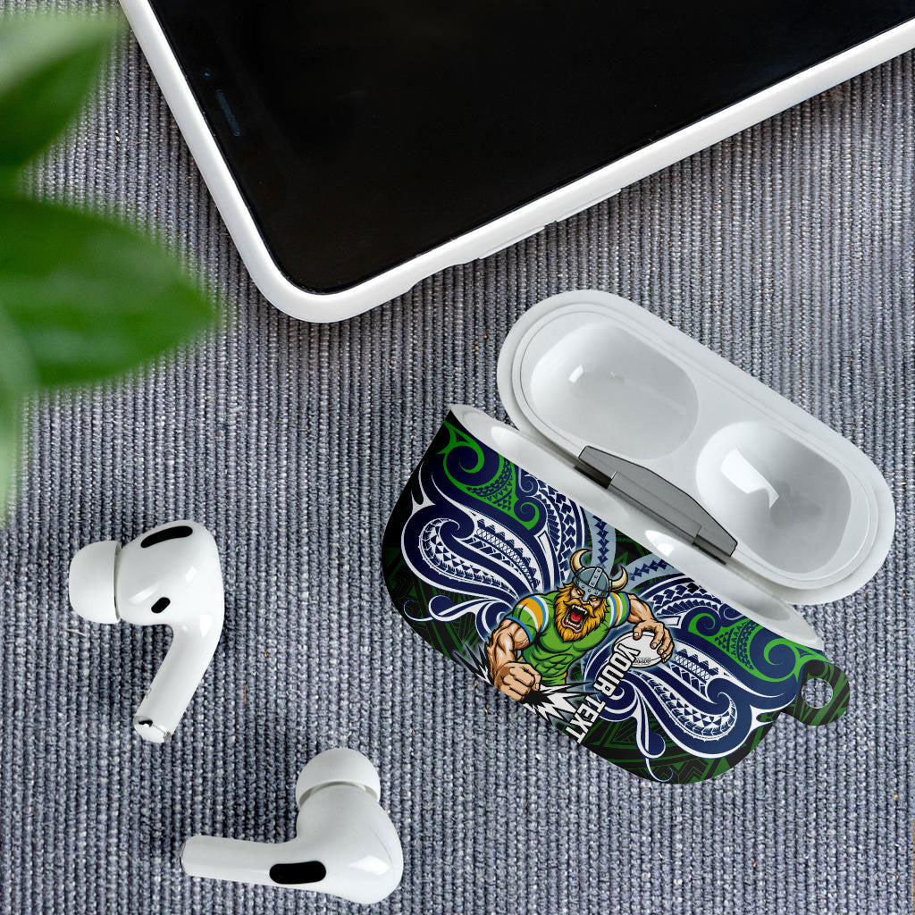 Custom Canberra Raiders AirPods Case Viking Warrior Polynesia Islander Rugby Mascot