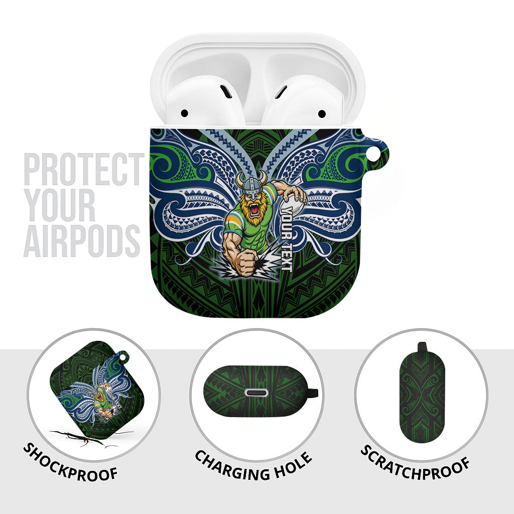 Custom Canberra Raiders AirPods Case Viking Warrior Polynesia Islander Rugby Mascot