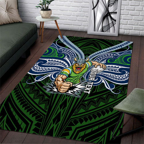 Custom Canberra Raiders Area Rug Viking Warrior Polynesia Islander Rugby Mascot