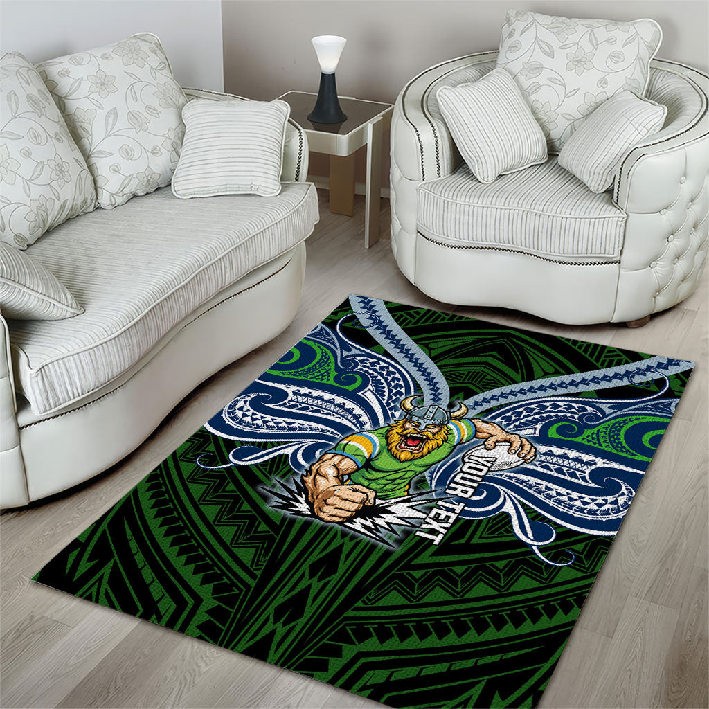 Custom Canberra Raiders Area Rug Viking Warrior Polynesia Islander Rugby Mascot