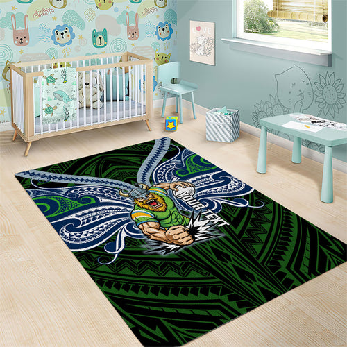 Custom Canberra Raiders Area Rug Viking Warrior Polynesia Islander Rugby Mascot