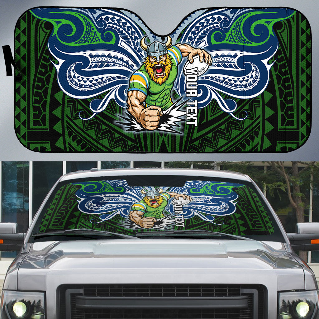 Custom Canberra Raiders Auto Sun Shade Viking Warrior Polynesia Islander Rugby Mascot