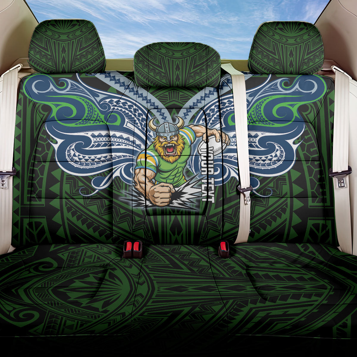 Custom Canberra Raiders Back Car Seat Cover Viking Warrior Polynesia Islander Rugby Mascot