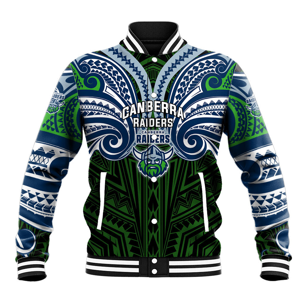Custom Canberra Raiders Baseball Jacket Viking Warrior Polynesia Islander Rugby Mascot
