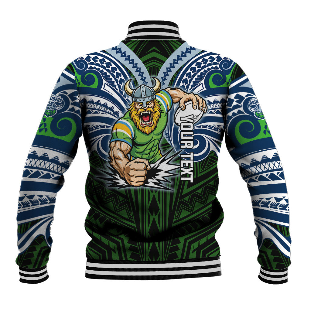 Custom Canberra Raiders Baseball Jacket Viking Warrior Polynesia Islander Rugby Mascot