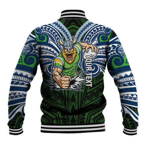 Custom Canberra Raiders Baseball Jacket Viking Warrior Polynesia Islander Rugby Mascot