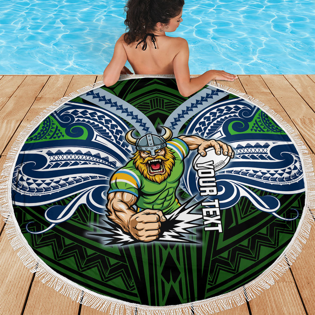 Custom Canberra Raiders Beach Blanket Viking Warrior Polynesia Islander Rugby Mascot