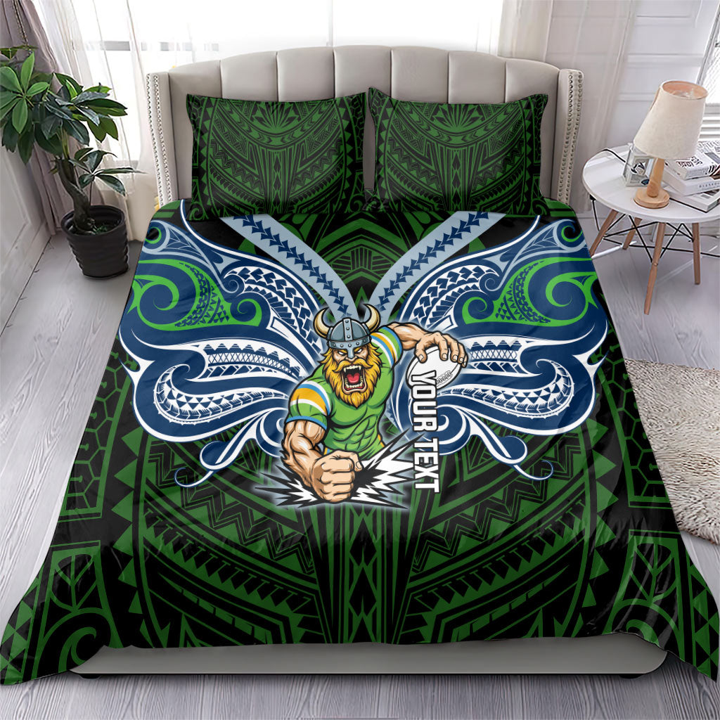 Custom Canberra Raiders Bedding Set Viking Warrior Polynesia Islander Rugby Mascot