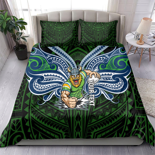 Custom Canberra Raiders Bedding Set Viking Warrior Polynesia Islander Rugby Mascot