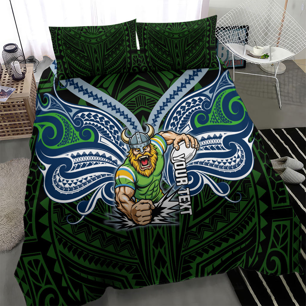 Custom Canberra Raiders Bedding Set Viking Warrior Polynesia Islander Rugby Mascot