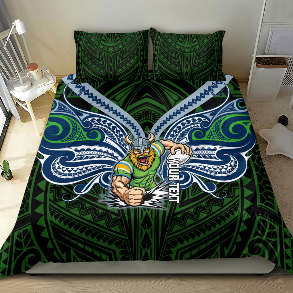 Custom Canberra Raiders Bedding Set Viking Warrior Polynesia Islander Rugby Mascot