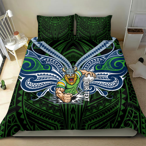 Custom Canberra Raiders Bedding Set Viking Warrior Polynesia Islander Rugby Mascot