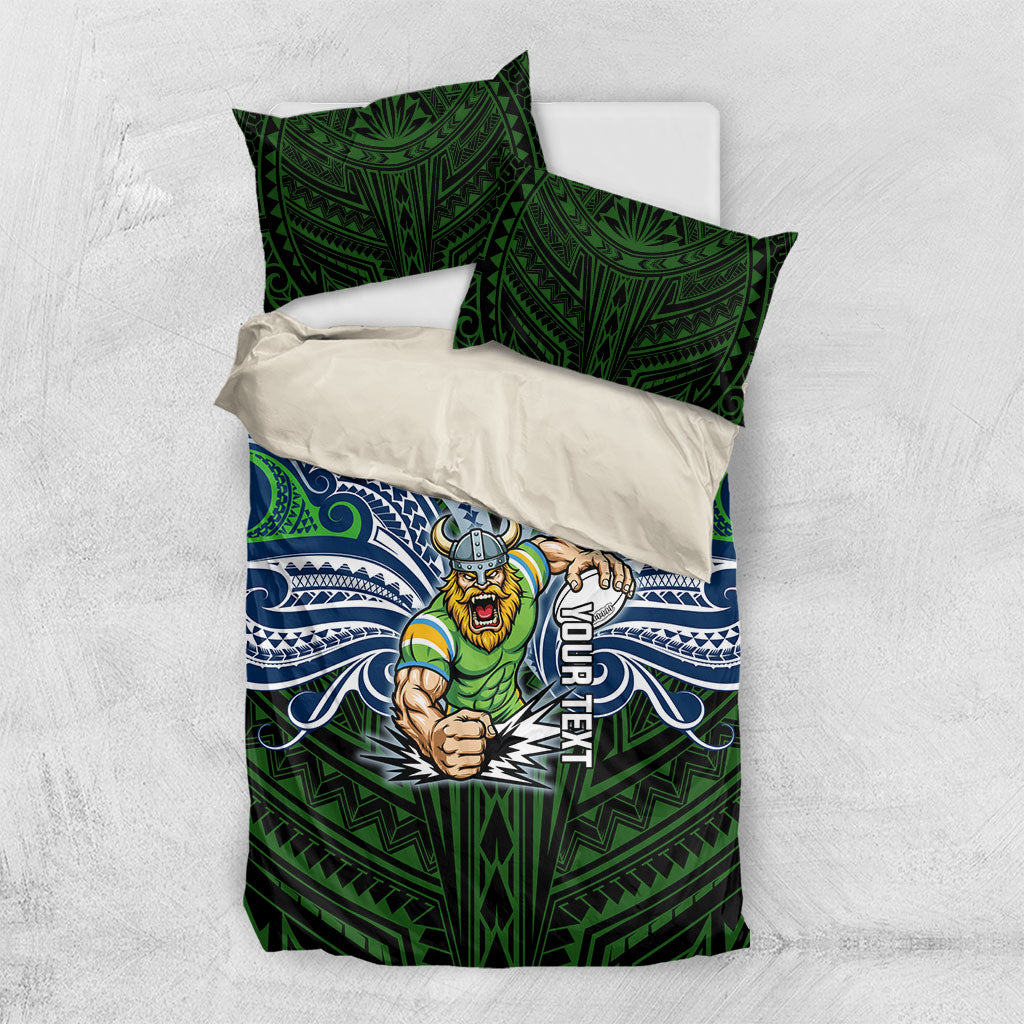 Custom Canberra Raiders Bedding Set Viking Warrior Polynesia Islander Rugby Mascot
