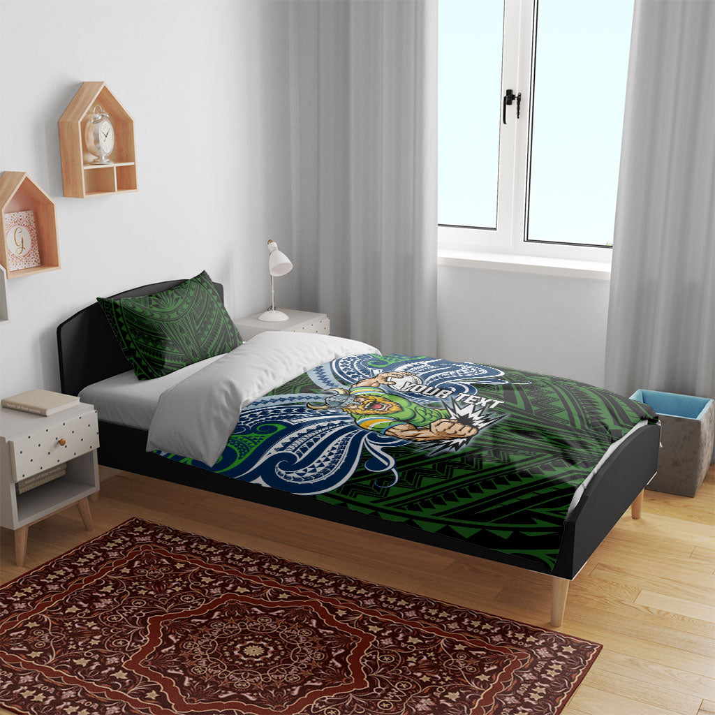 Custom Canberra Raiders Bedding Set Viking Warrior Polynesia Islander Rugby Mascot