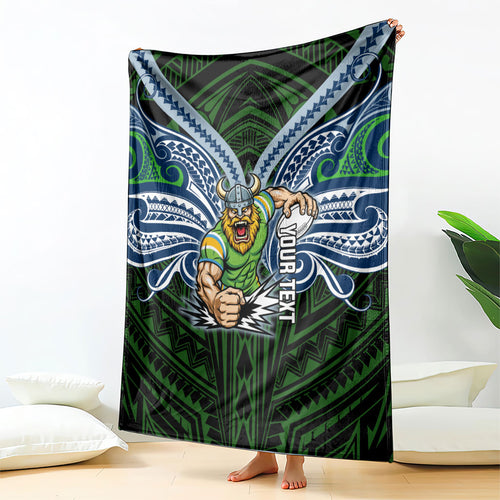 Custom Canberra Raiders Blanket Viking Warrior Polynesia Islander Rugby Mascot