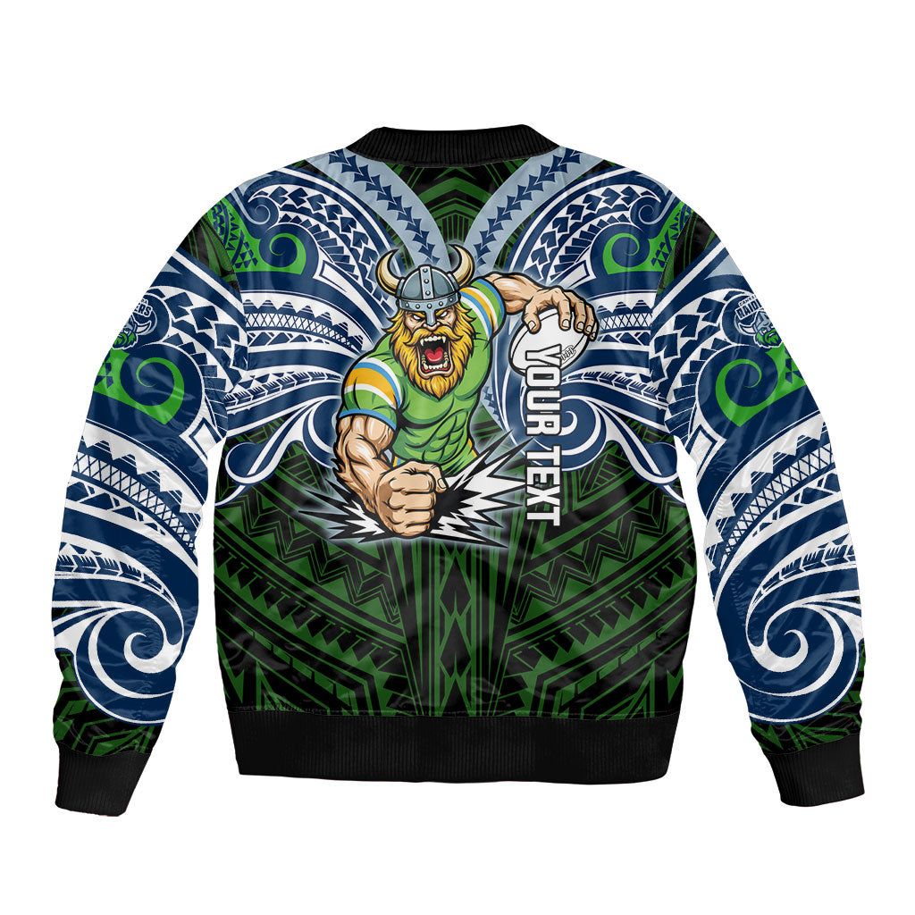 Custom Canberra Raiders Bomber Jacket Viking Warrior Polynesia Islander Rugby Mascot