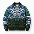 Custom Canberra Raiders Bomber Puffer Jacket Viking Warrior Polynesia Islander Rugby Mascot
