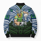 Custom Canberra Raiders Bomber Puffer Jacket Viking Warrior Polynesia Islander Rugby Mascot