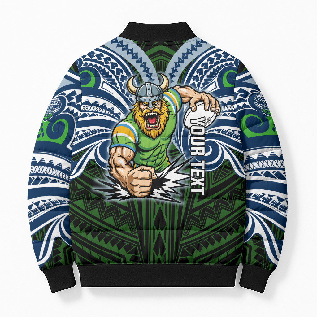 Custom Canberra Raiders Bomber Puffer Jacket Viking Warrior Polynesia Islander Rugby Mascot