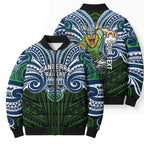 Custom Canberra Raiders Bomber Puffer Jacket Viking Warrior Polynesia Islander Rugby Mascot