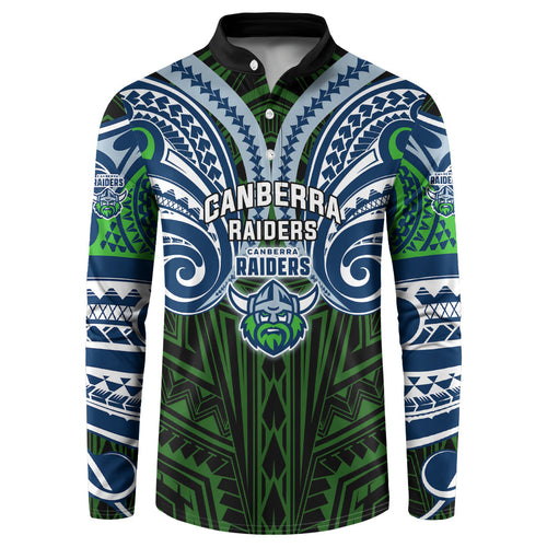 Custom Canberra Raiders Button Sweatshirt Viking Warrior Polynesia Islander Rugby Mascot