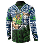Custom Canberra Raiders Button Sweatshirt Viking Warrior Polynesia Islander Rugby Mascot