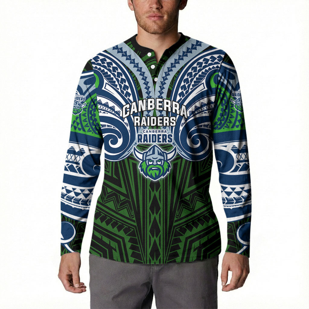 Custom Canberra Raiders Button Sweatshirt Viking Warrior Polynesia Islander Rugby Mascot