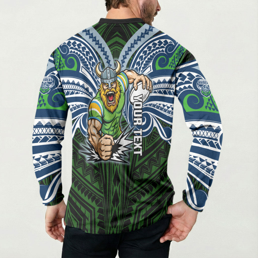 Custom Canberra Raiders Button Sweatshirt Viking Warrior Polynesia Islander Rugby Mascot