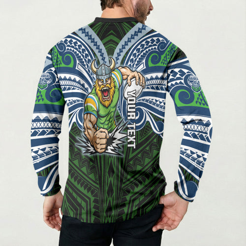 Custom Canberra Raiders Button Sweatshirt Viking Warrior Polynesia Islander Rugby Mascot