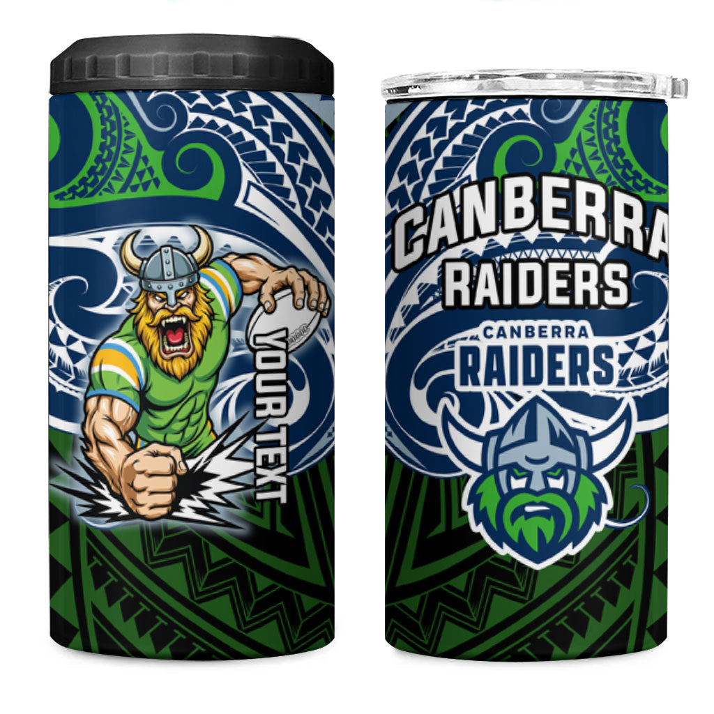 Custom Canberra Raiders 4 in 1 Can Cooler Tumbler Viking Warrior Polynesia Islander Rugby Mascot