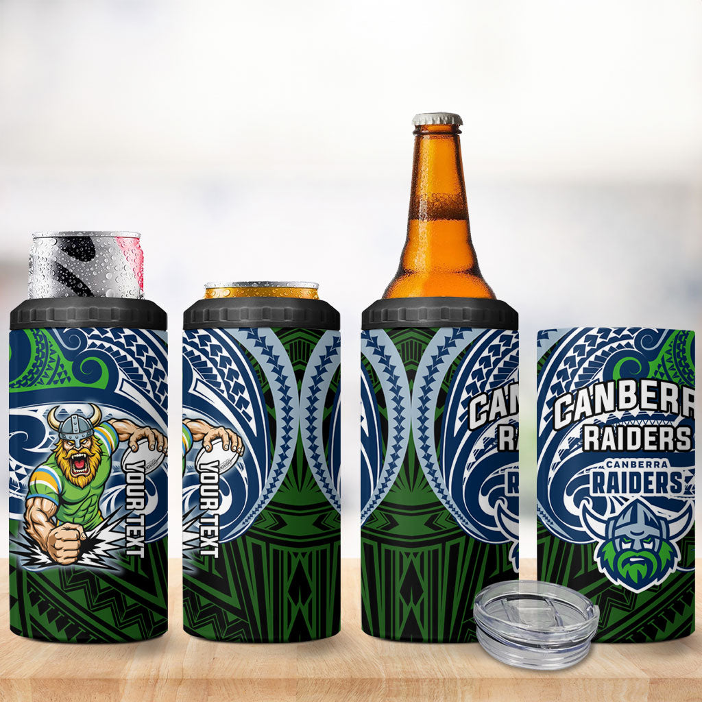 Custom Canberra Raiders 4 in 1 Can Cooler Tumbler Viking Warrior Polynesia Islander Rugby Mascot