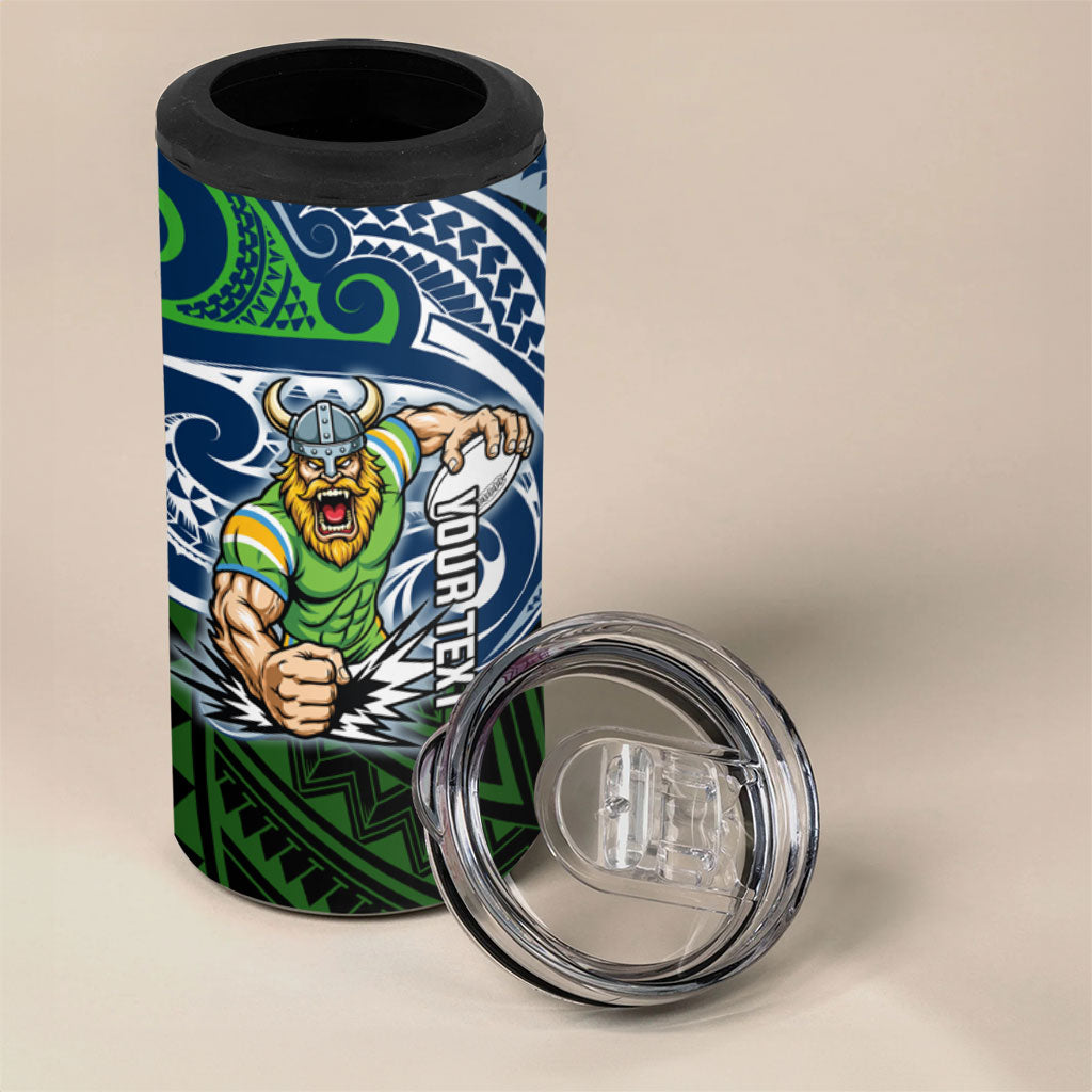 Custom Canberra Raiders 4 in 1 Can Cooler Tumbler Viking Warrior Polynesia Islander Rugby Mascot