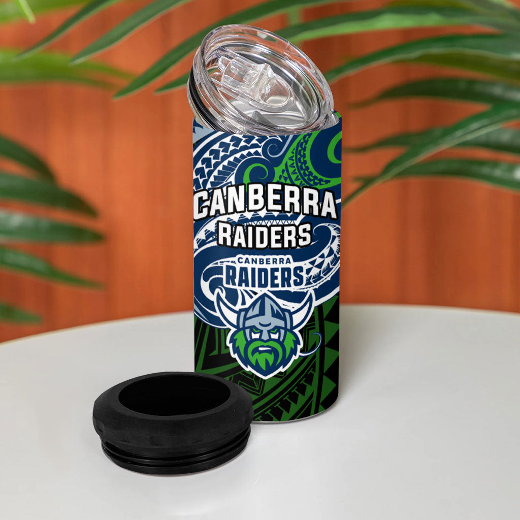 Custom Canberra Raiders 4 in 1 Can Cooler Tumbler Viking Warrior Polynesia Islander Rugby Mascot