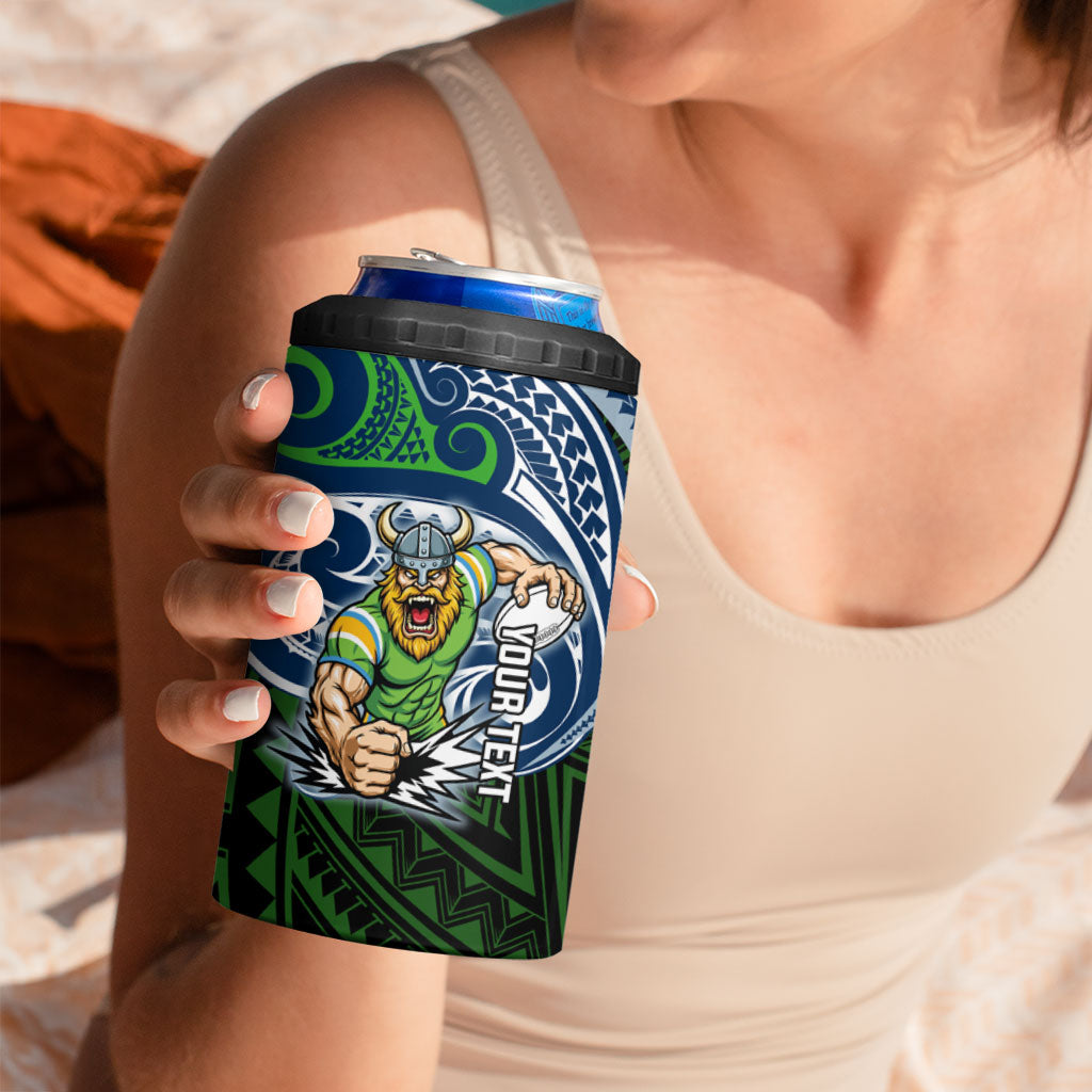 Custom Canberra Raiders 4 in 1 Can Cooler Tumbler Viking Warrior Polynesia Islander Rugby Mascot