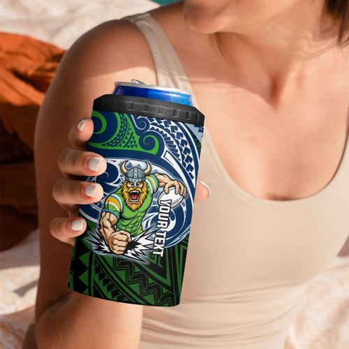 Custom Canberra Raiders 4 in 1 Can Cooler Tumbler Viking Warrior Polynesia Islander Rugby Mascot
