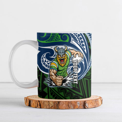 Custom Canberra Raiders Ceramic Mug Viking Warrior Polynesia Islander Rugby Mascot