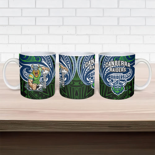 Custom Canberra Raiders Ceramic Mug Viking Warrior Polynesia Islander Rugby Mascot