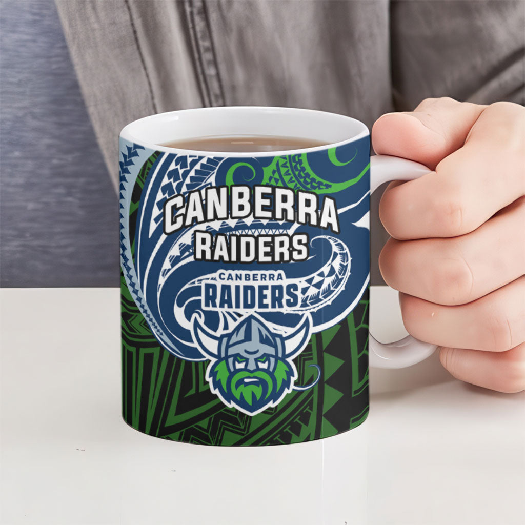 Custom Canberra Raiders Ceramic Mug Viking Warrior Polynesia Islander Rugby Mascot