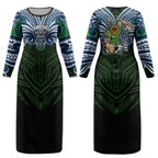 Custom Canberra Raiders Couples Matching Long Sleeve Bodycon Dress and Hawaiian Shirt Viking Warrior Polynesia Islander Rugby Mascot