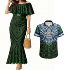 Custom Canberra Raiders Couples Matching Mermaid Dress and Hawaiian Shirt Viking Warrior Polynesia Islander Rugby Mascot
