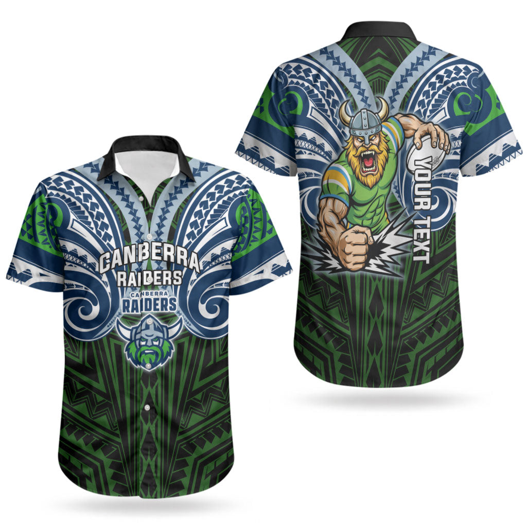 Custom Canberra Raiders Couples Matching Off Shoulder Maxi Dress and Hawaiian Shirt Viking Warrior Polynesia Islander Rugby Mascot